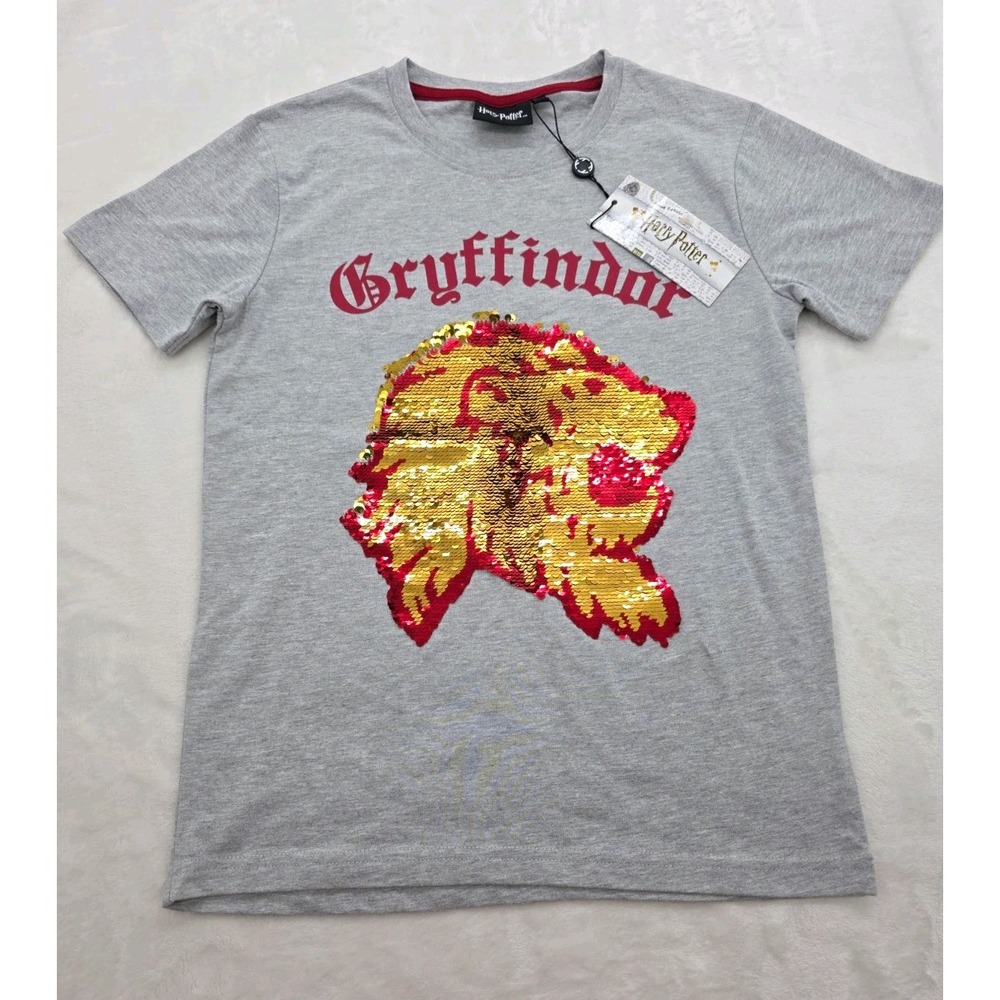 NWT Harry Potter Gryffindor Unisex T-Shirt 11-12 Gray Reversible Sequin Tee